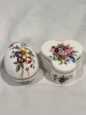 Hammersley England Clover Heart & Egg Bone China Trinket Box Set